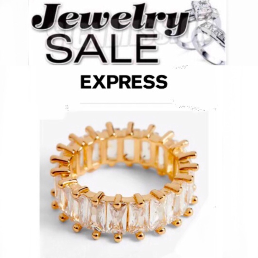 💍 EXPRESS Baguette Ring clear crystal w/gold trim size 6 NWT 🛍